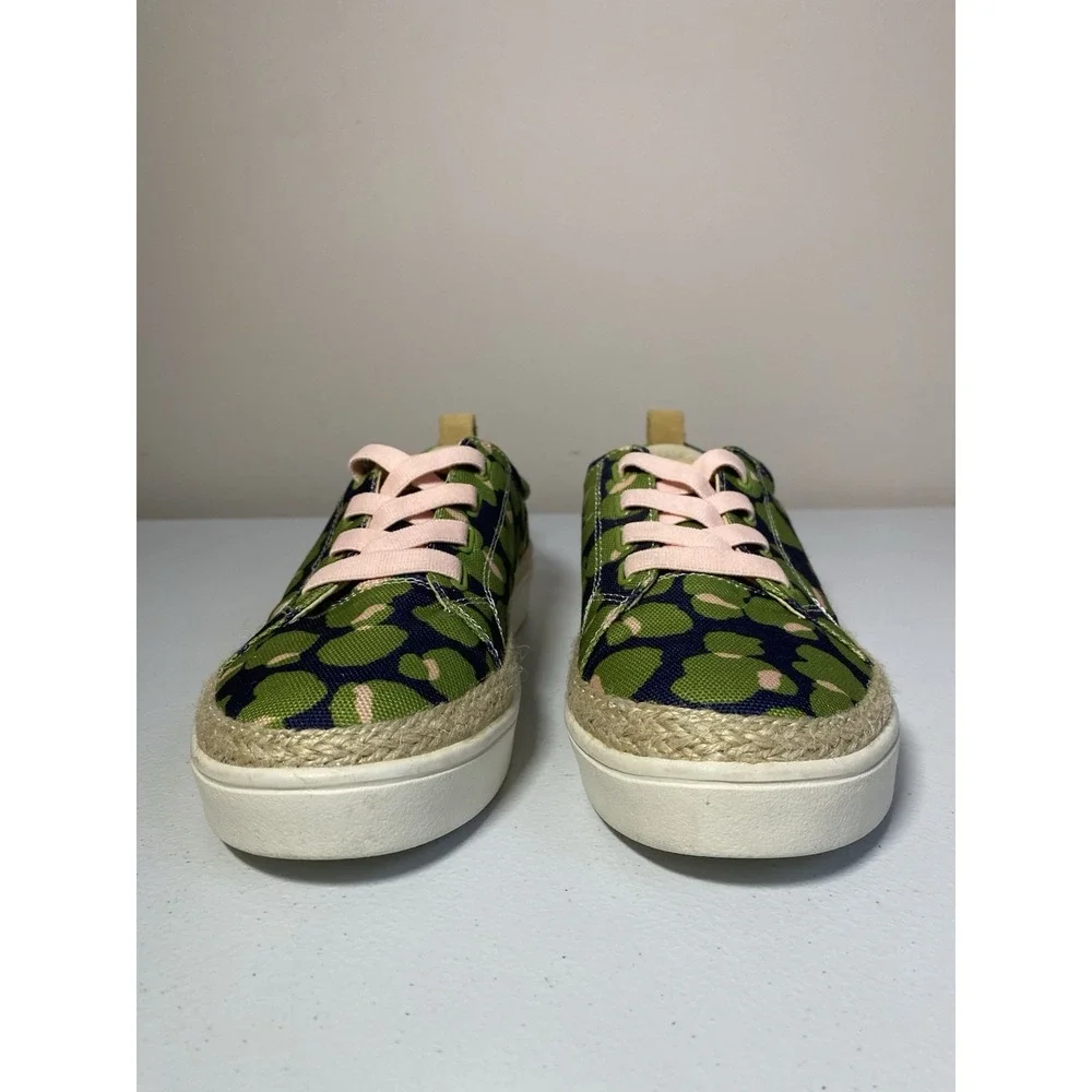 Spenco Jute Trim Malibu Bokeh Slip On‎ Sneaker Womens 7 D Wide Navy Green Pink